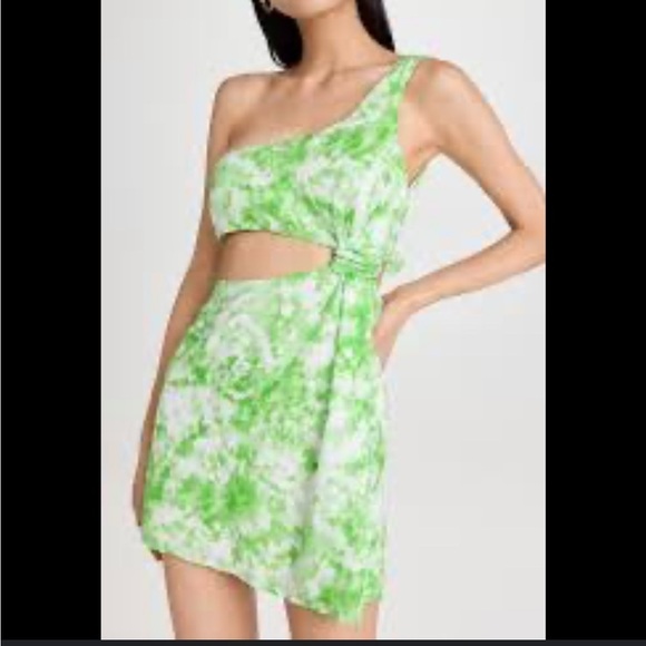 FOR LOVE and LEMONS Devon Mini Dress One Shoulder Green White Tie Dye Sz M NEW - Picture 1 of 12